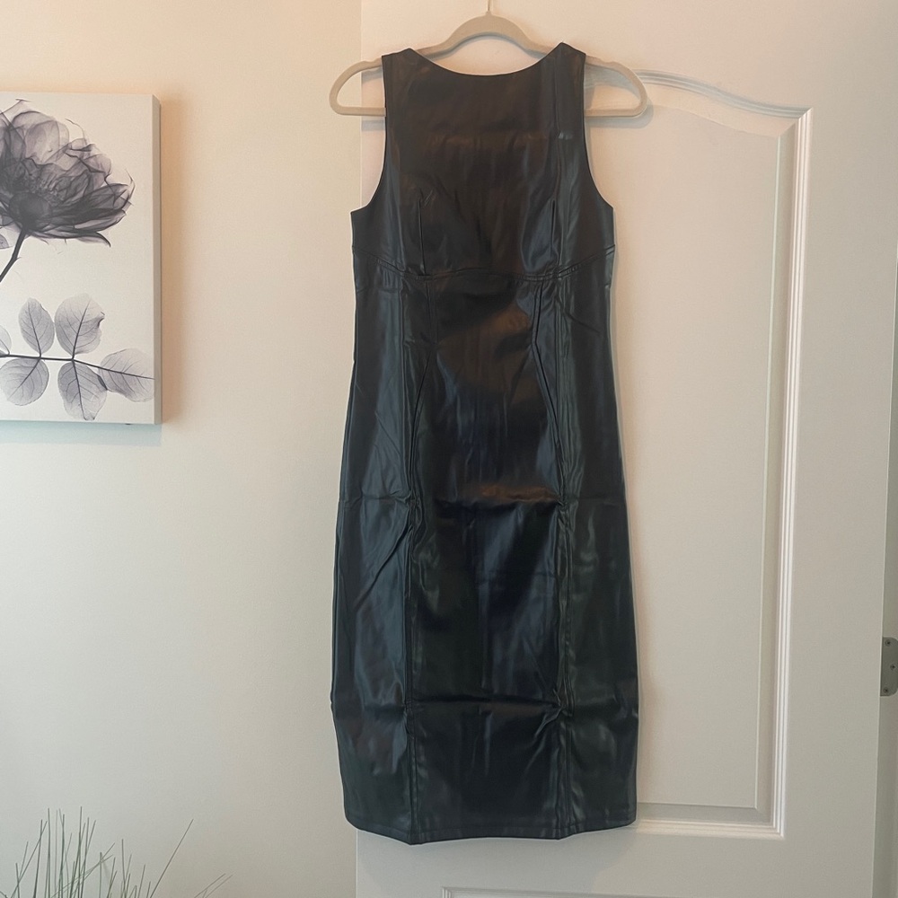 Amazon Black Midi Faux Leather Pencil Dress